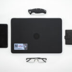 An overhead shot of black simple things with a white background